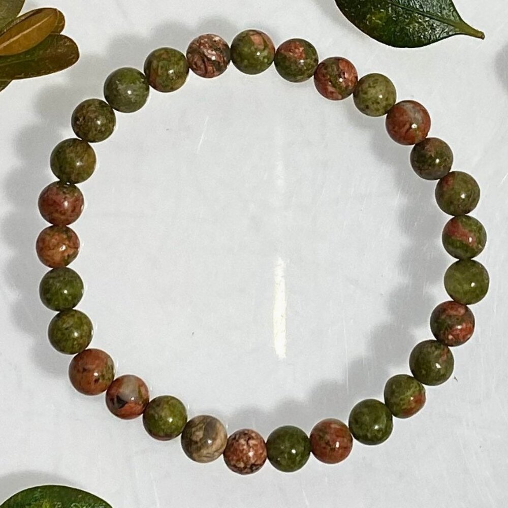 Natural Unakite 6mm 7.5” Crystal Healing Stretch Bracelet NEW
